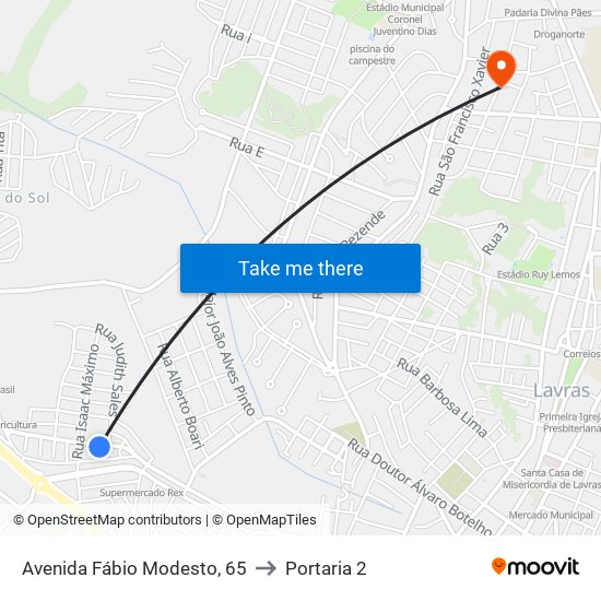 Avenida Fábio Modesto, 65 to Portaria 2 map