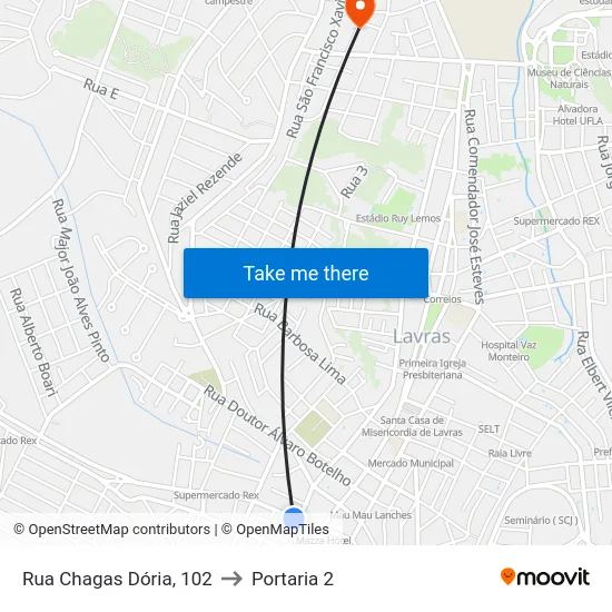 Rua Chagas Dória, 102 to Portaria 2 map