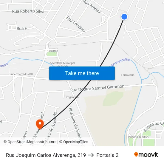 Rua Joaquim Carlos Alvarenga, 219 to Portaria 2 map