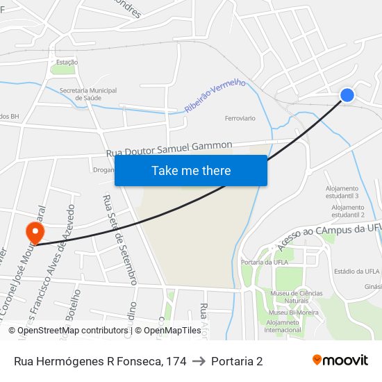 Rua Hermógenes R Fonseca, 174 to Portaria 2 map