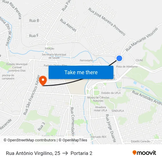 Rua Antônio Virgilino, 25 to Portaria 2 map