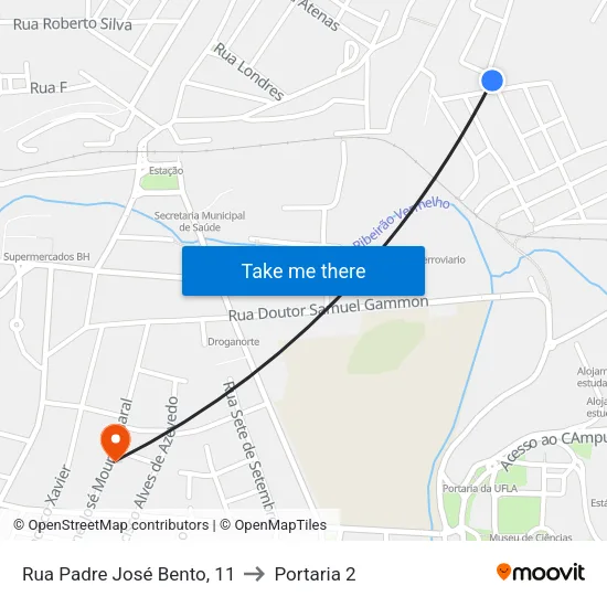 Rua Padre José Bento, 11 to Portaria 2 map