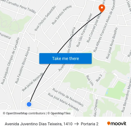 Avenida Juventino Dias Teixeira, 1410 to Portaria 2 map
