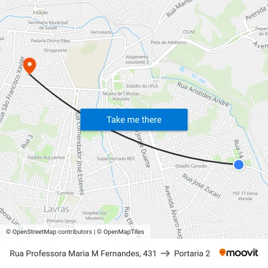 Rua Professora Maria M Fernandes, 431 to Portaria 2 map