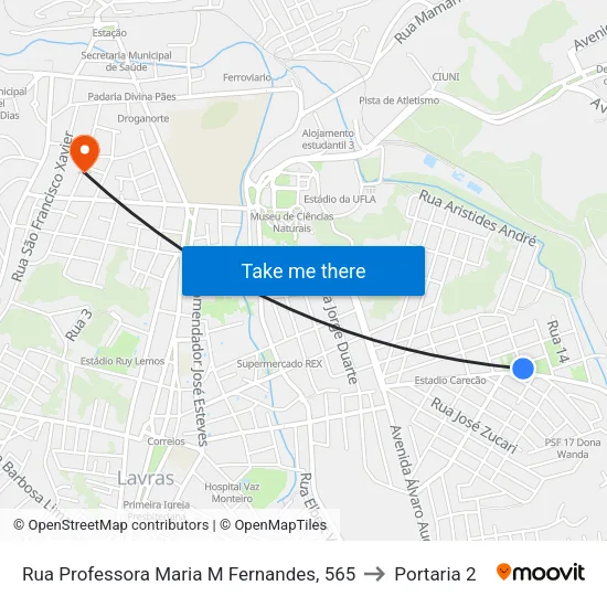 Rua Professora Maria M Fernandes, 565 to Portaria 2 map