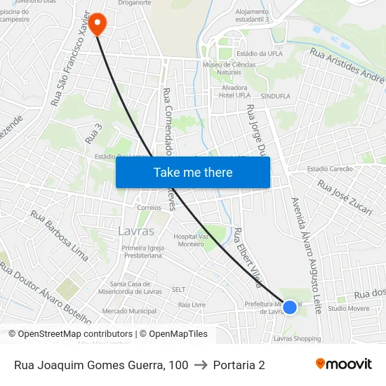Rua Joaquim Gomes Guerra, 100 to Portaria 2 map