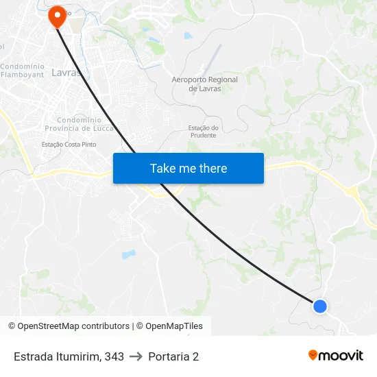 Estrada Itumirim, 343 to Portaria 2 map