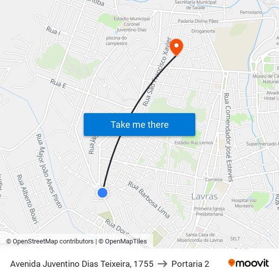 Avenida Juventino Dias Teixeira, 1755 to Portaria 2 map
