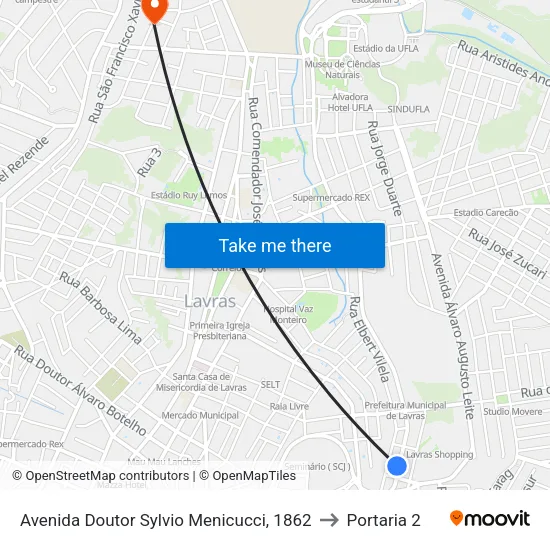 Avenida Doutor Sylvio Menicucci, 1862 to Portaria 2 map