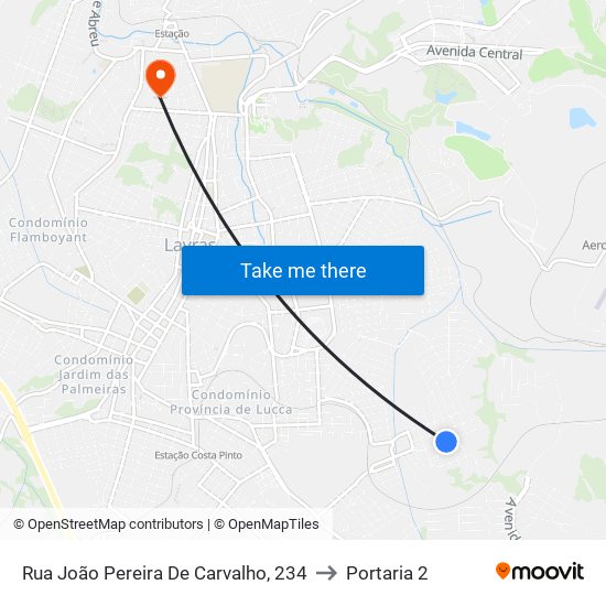 Rua João Pereira De Carvalho, 234 to Portaria 2 map