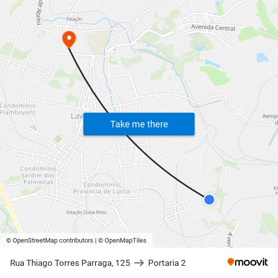 Rua Thiago Torres Parraga, 125 to Portaria 2 map