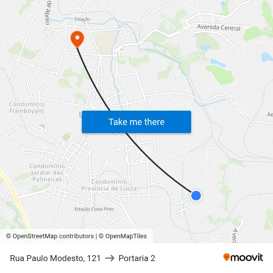 Rua Paulo Modesto, 121 to Portaria 2 map