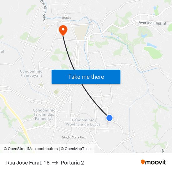 Rua Jose Farat, 18 to Portaria 2 map