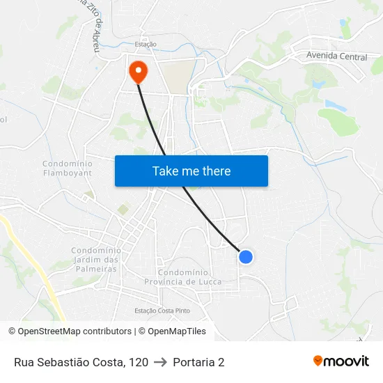 Rua Sebastião Costa, 120 to Portaria 2 map