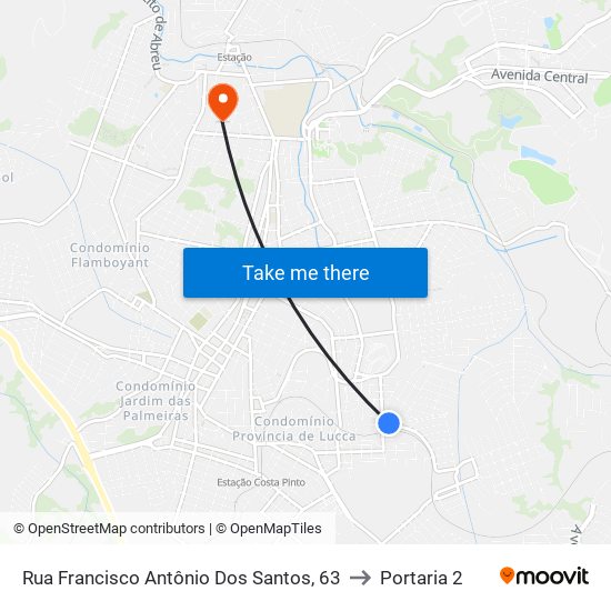 Rua Francisco Antônio Dos Santos, 63 to Portaria 2 map