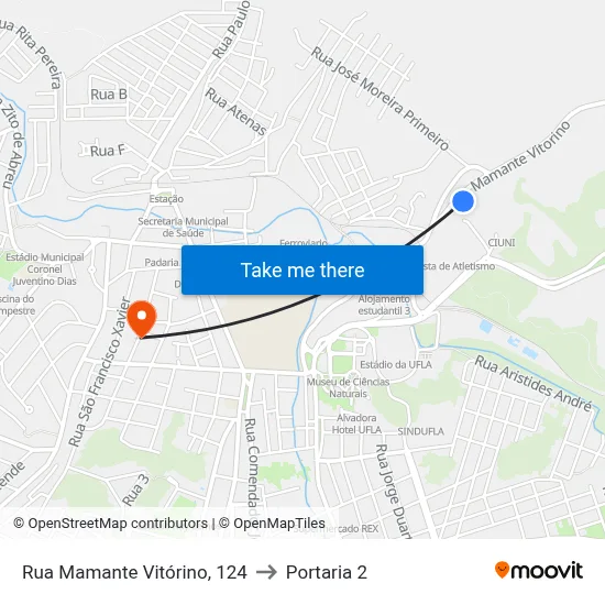 Rua Mamante Vitórino, 124 to Portaria 2 map