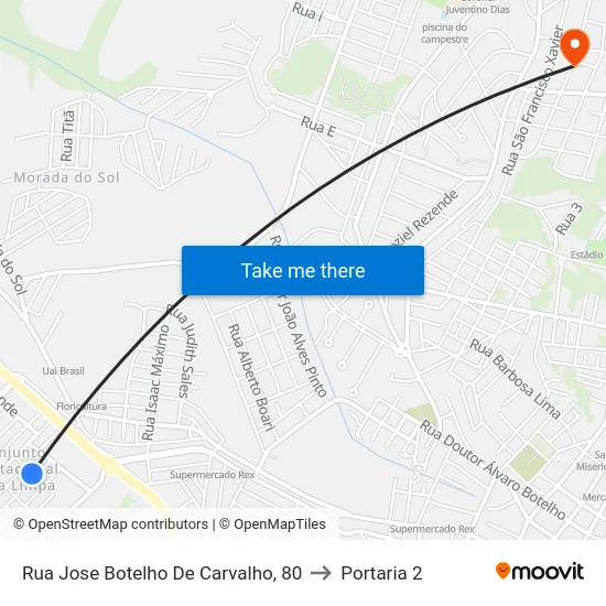 Rua Jose Botelho De Carvalho, 80 to Portaria 2 map
