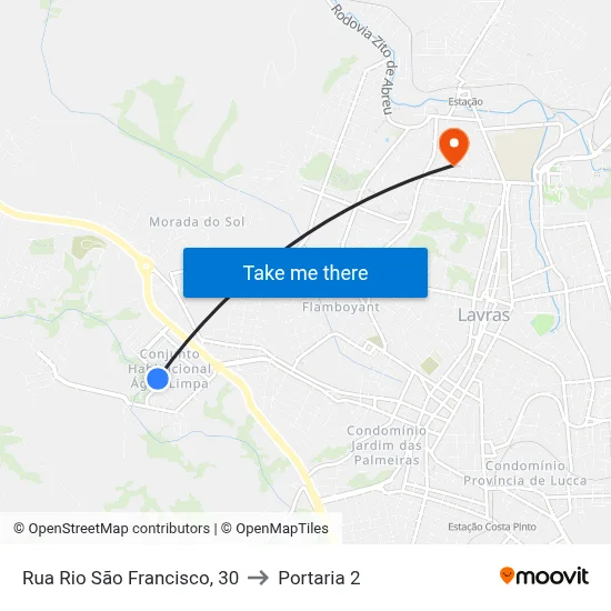 Rua Rio São Francisco, 30 to Portaria 2 map