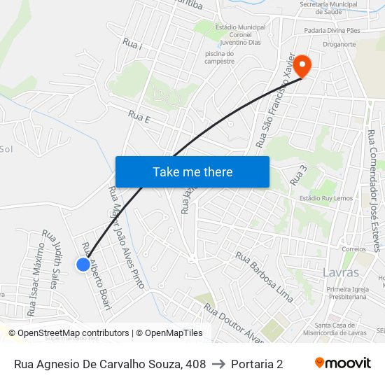 Rua Agnesio De Carvalho Souza, 408 to Portaria 2 map