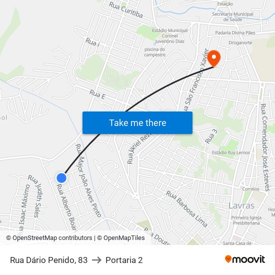 Rua Dário Penido, 83 to Portaria 2 map