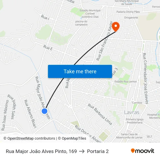 Rua Major João Alves Pinto, 169 to Portaria 2 map
