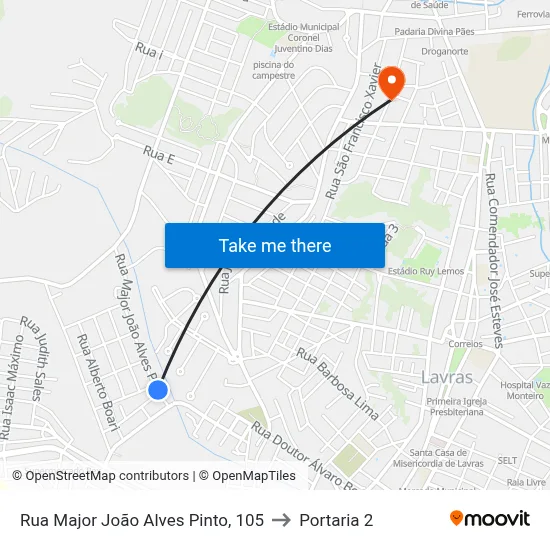 Rua Major João Alves Pinto, 105 to Portaria 2 map