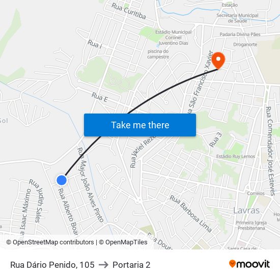 Rua Dário Penido, 105 to Portaria 2 map