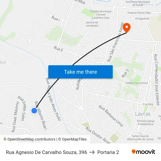 Rua Agnesio De Carvalho Souza, 396 to Portaria 2 map