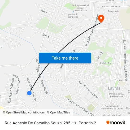 Rua Agnesio De Carvalho Souza, 285 to Portaria 2 map