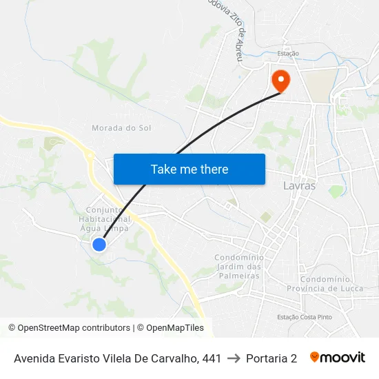 Avenida Evaristo Vilela De Carvalho, 441 to Portaria 2 map