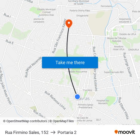 Rua Firmino Sales, 152 to Portaria 2 map