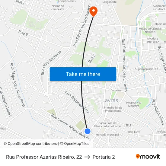 Rua Professor Azarias Ribeiro, 22 to Portaria 2 map