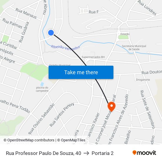 Rua Professor Paulo De Souza, 40 to Portaria 2 map