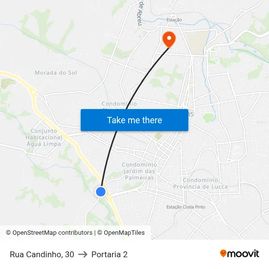 Rua Candinho, 30 to Portaria 2 map