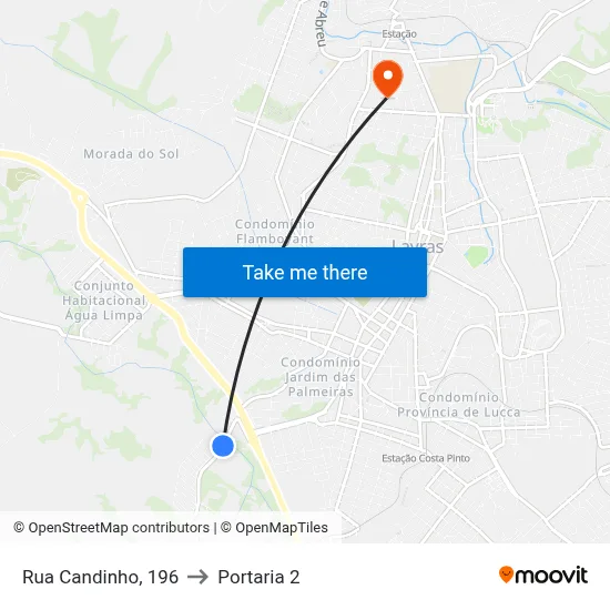 Rua Candinho, 196 to Portaria 2 map