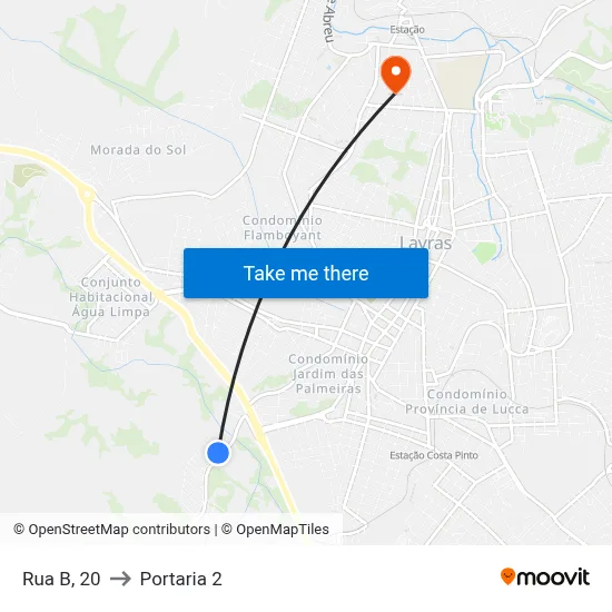 Rua B, 20 to Portaria 2 map