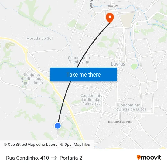Rua Candinho, 410 to Portaria 2 map