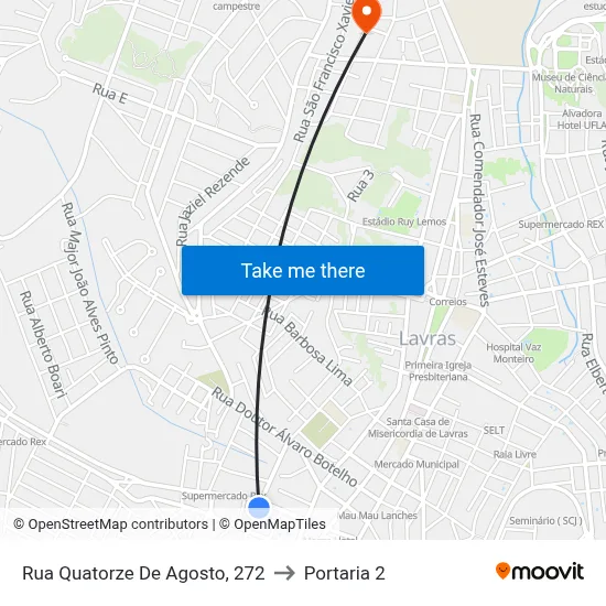 Rua Quatorze De Agosto, 272 to Portaria 2 map