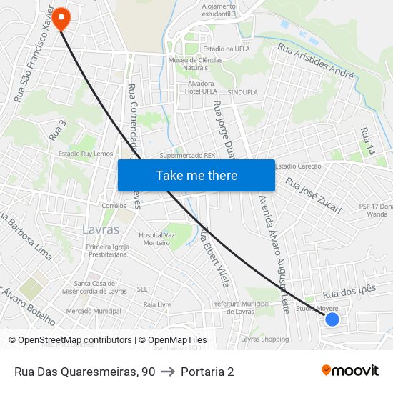 Rua Das Quaresmeiras, 90 to Portaria 2 map