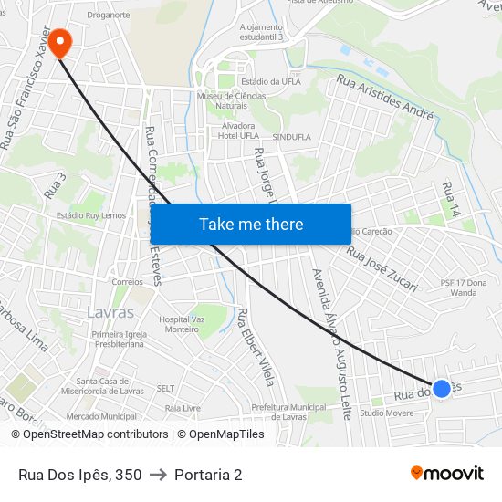 Rua Dos Ipês, 350 to Portaria 2 map