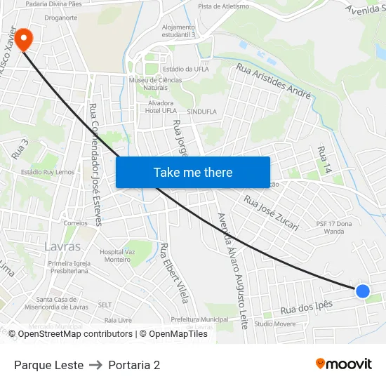 Parque Leste to Portaria 2 map