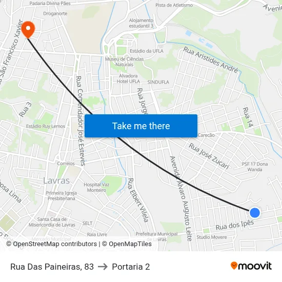 Rua Das Paineiras, 83 to Portaria 2 map