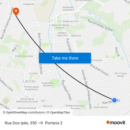 Rua Dos Ipês, 350 to Portaria 2 map