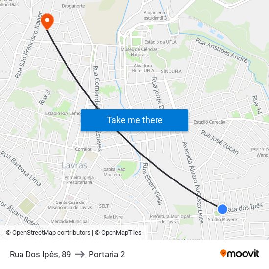 Rua Dos Ipês, 89 to Portaria 2 map