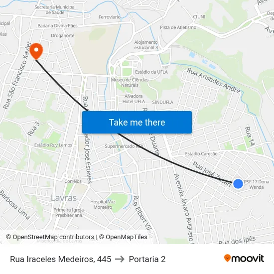 Rua Iraceles Medeiros, 445 to Portaria 2 map