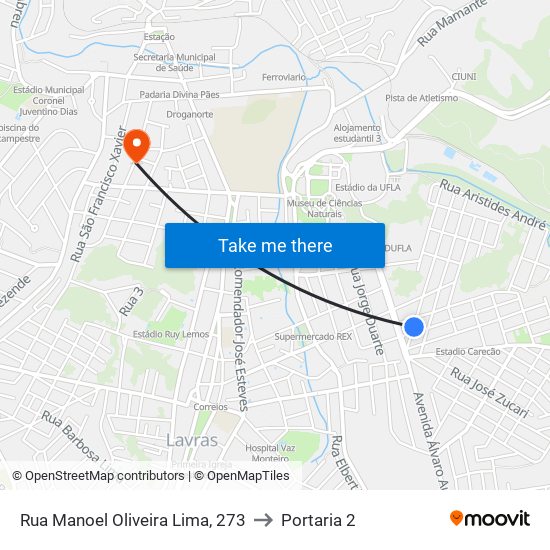 Rua Manoel Oliveira Lima, 273 to Portaria 2 map