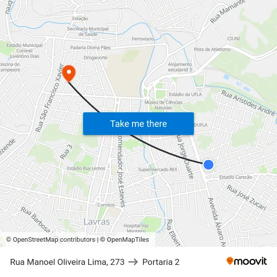 Rua Manoel Oliveira Lima, 273 to Portaria 2 map