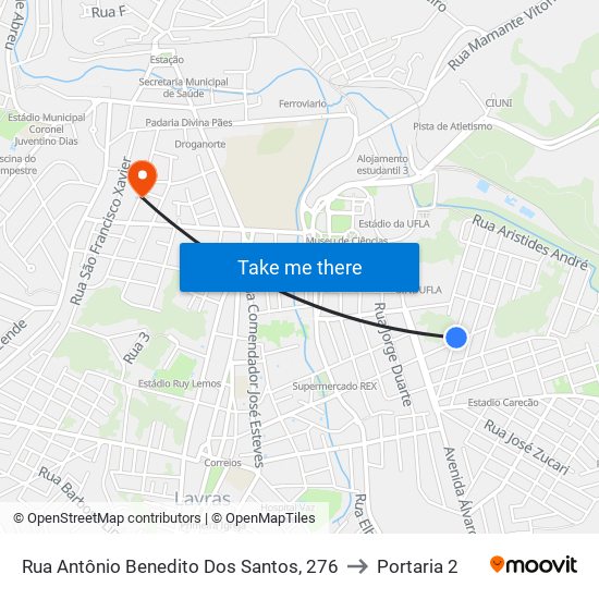 Rua Antônio Benedito Dos Santos, 276 to Portaria 2 map