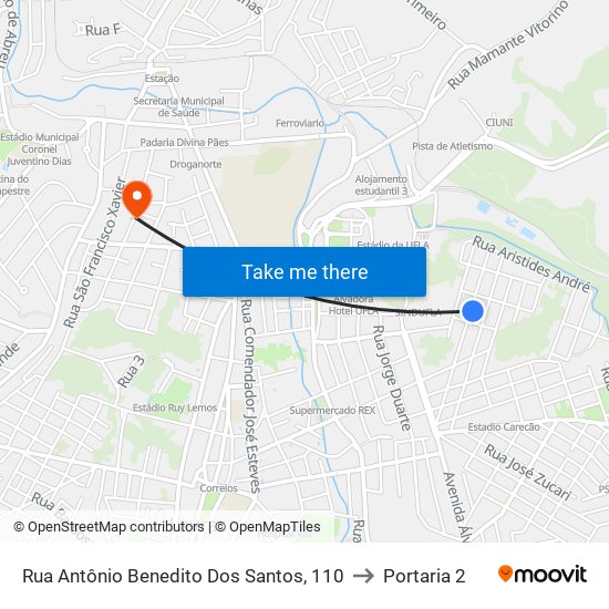 Rua Antônio Benedito Dos Santos, 110 to Portaria 2 map