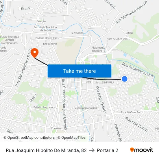 Rua Joaquim Hipólito De Miranda, 82 to Portaria 2 map